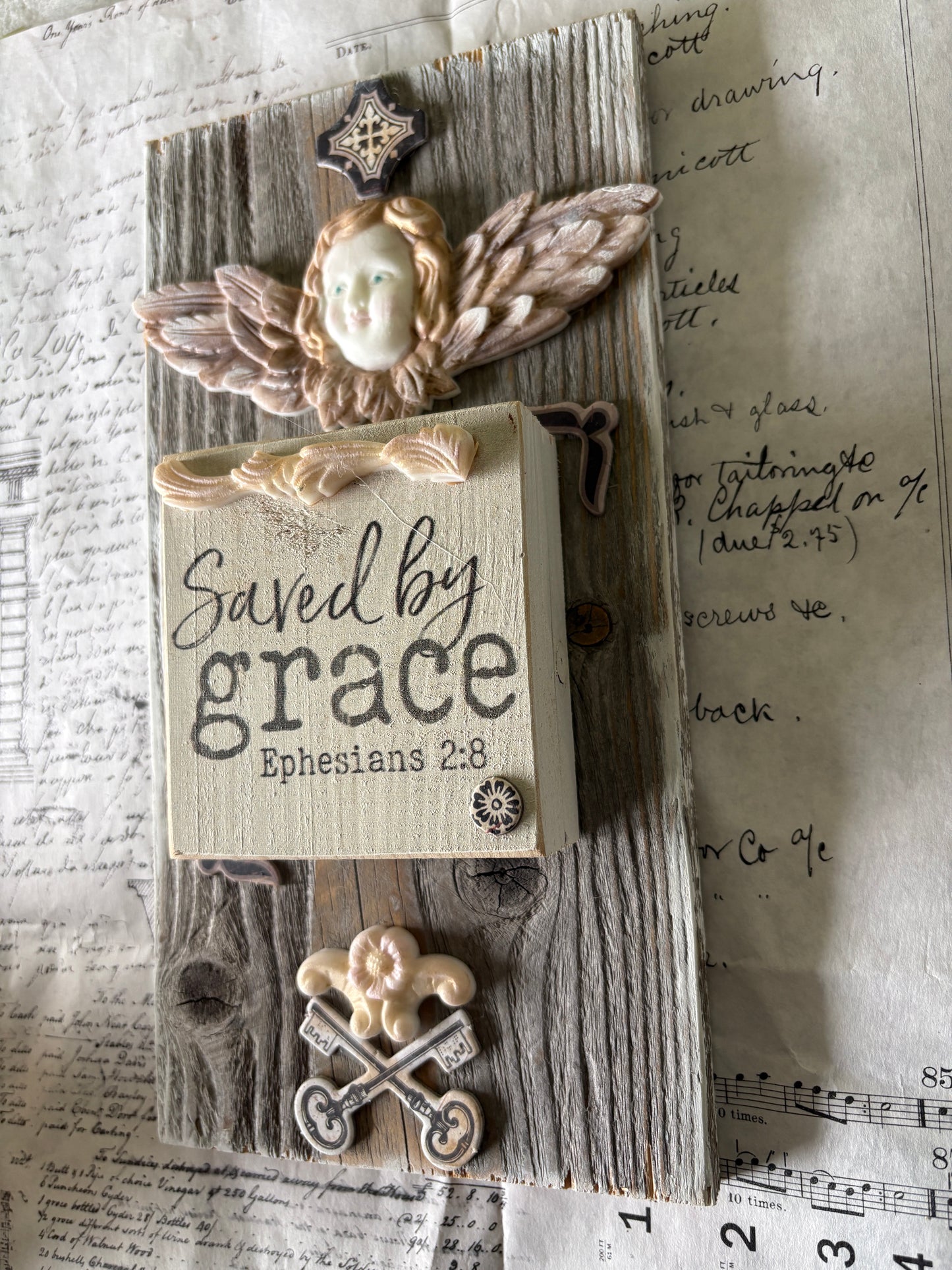 Saved by Grace – Mixed Media Faith-Inspired Wall Art on Rustic Wood