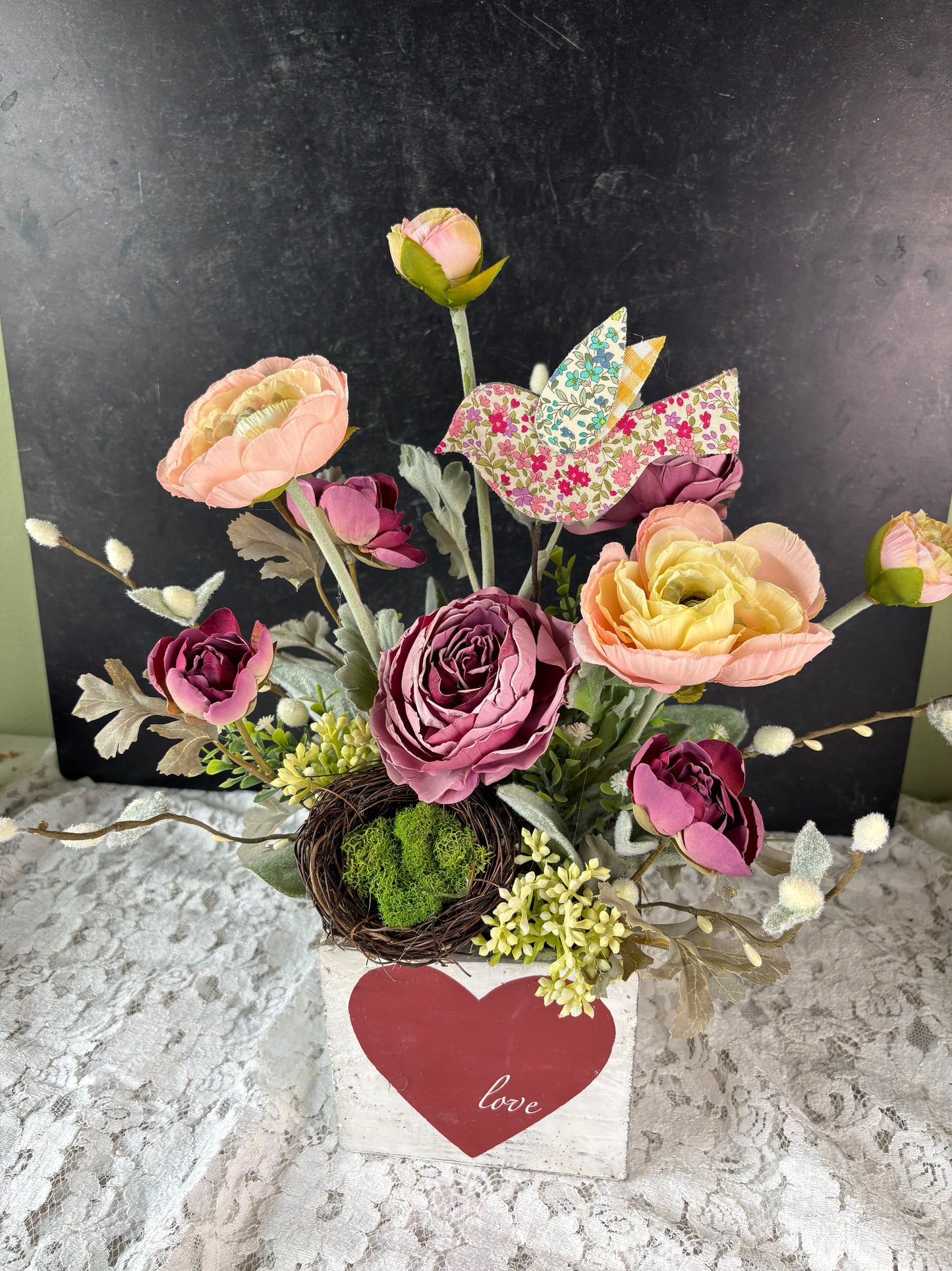 Romantic Garden-Inspired Floral Arrangement in Keepsake Box