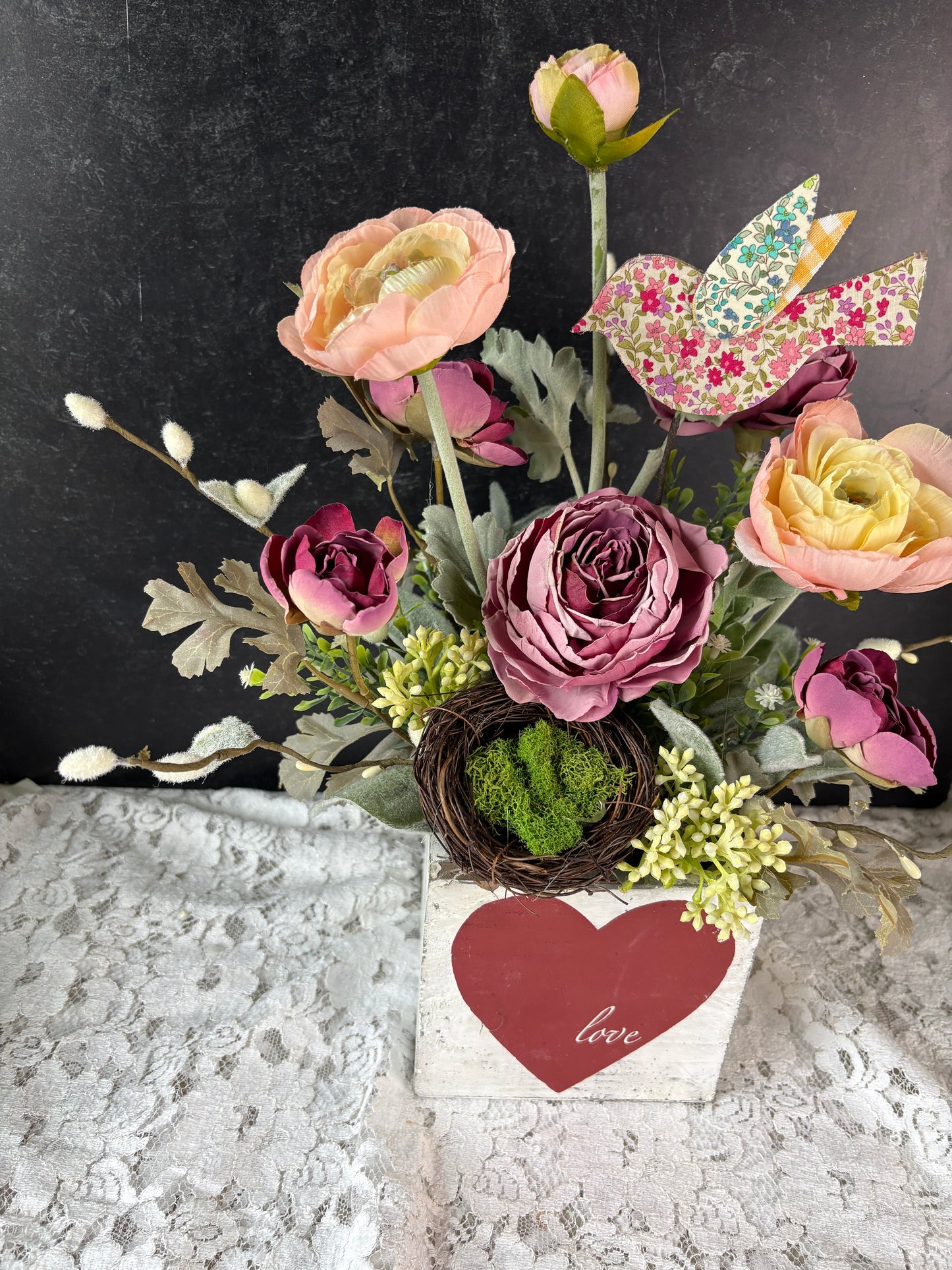 Romantic Garden-Inspired Floral Arrangement in Keepsake Box