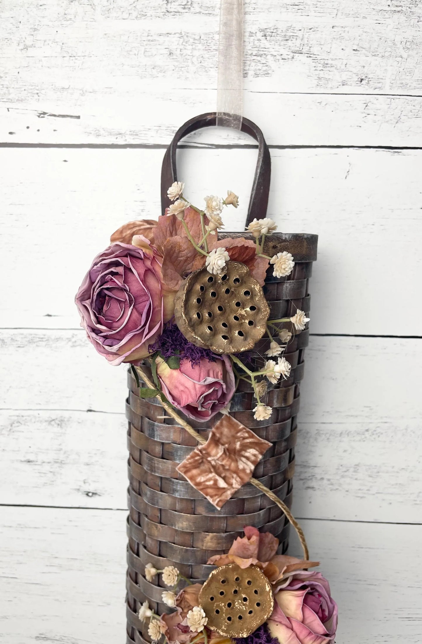 Rustic Wicker floral  Wall Hanging with  Pink Roses