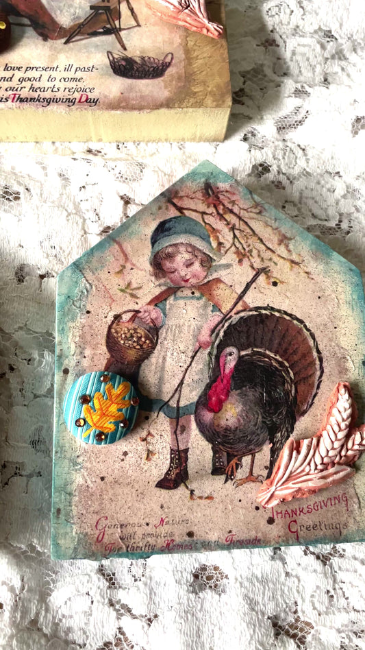 Thanksgiving Mixed Media Wall Art | Vintage-Inspired Holiday Decor with Curated Cottage Style