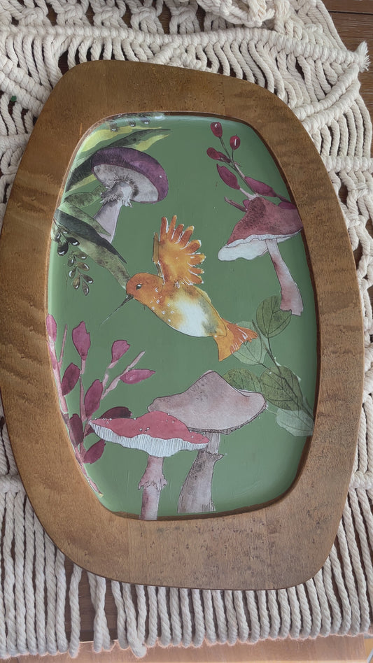 Mid century modern tray with mushroom painting