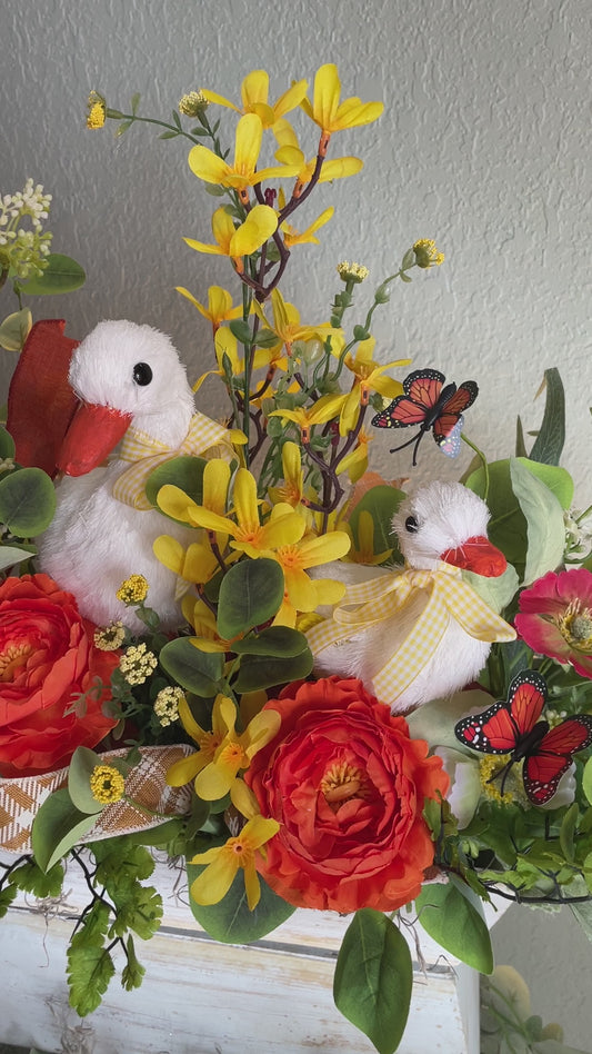 Ducks and floral centerpiece