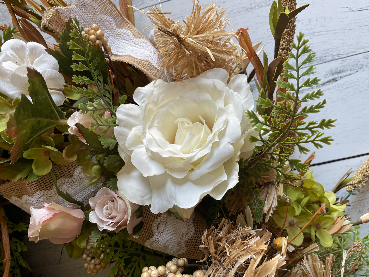 Farmhouse Style Hydrangea and roses wreath