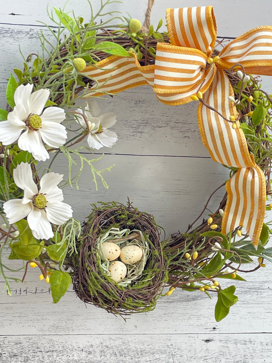 Bird's nest Wreath with Yellow Ribbon